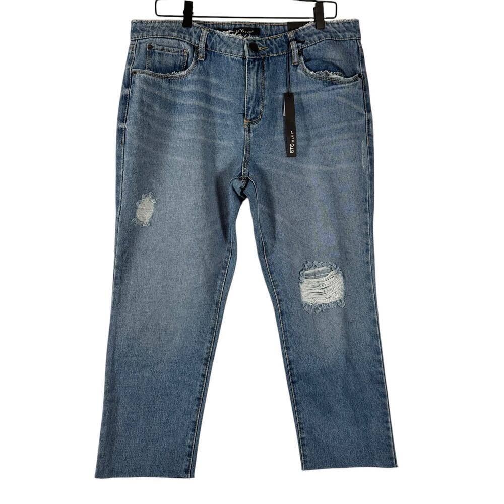 STS Blue Womens Cara Straight Leg Jeans Distressed 100% Cotton Crop Raw Hem 32